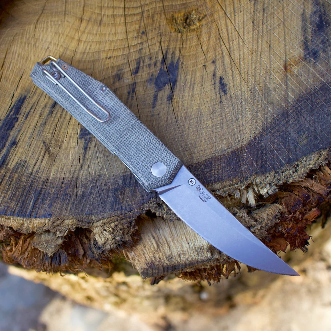 Giant Mouse Clyde Green Canvas Handles w/ Brass Hardware 3in Elmax Steel Blade