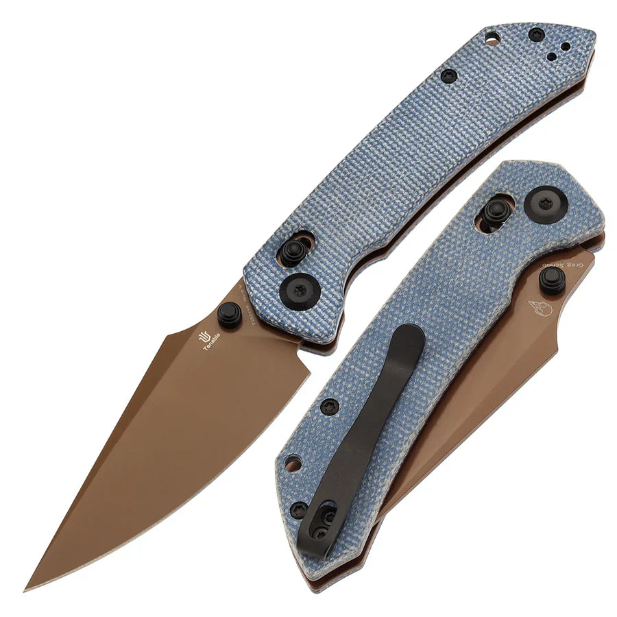 Tenable Fenrir T1034V6 – Blue Micarta, 3.48" Rose Gold Nitro-V Blade, Sparrow Knife Co. Design