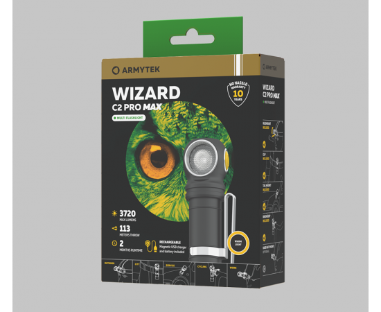 Armytek Wizard C2 Pro Max Magnet USB / XHP70.2 Warm / 3720 lm / TIR 110Â°:150Â° / +ABM01 / 1x21700 (incl.) or 1x18650