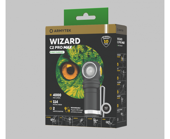 Armytek Wizard C2 Pro Max Magnet USB / XHP70.2 White / 4000 lm / TIR 110Â°:150Â° / +ABM01 / 1x21700 (incl.) or 1x18650