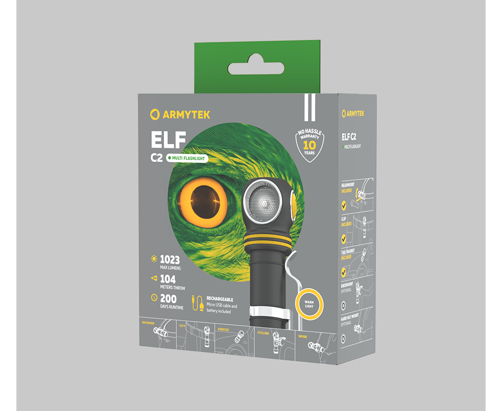 Armytek Elf C2 Micro USB Warm LED / 1023 lumen / TIR 70Â°:120Â° / 1x18650 (incl.)