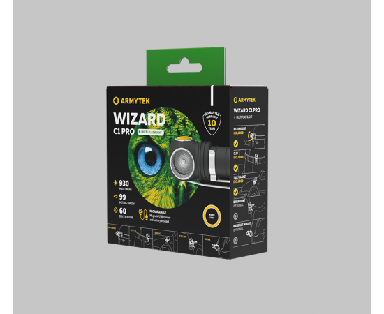 Armytek Wizard C1 Pro Magnet USB+18350 / Warm / 930 lm / TIR 70Â°:120Â° / 1x18350 (incl.)