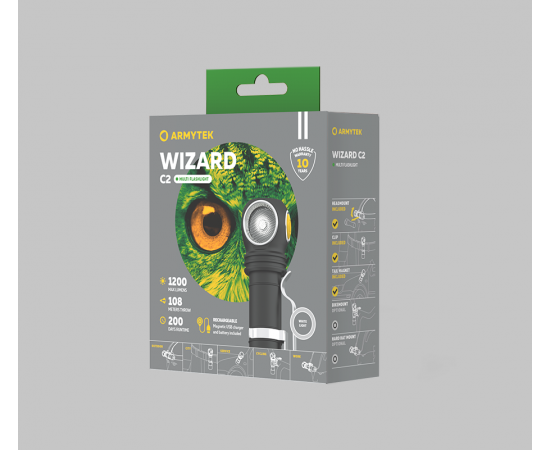 Armytek Wizard C2 Magnet USB+18650 / White / 1200 lm / TIR 70Â°:120Â° / 1x18650 (incl.)