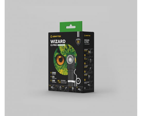 Armytek Wizard C2 Pro Magnet USB+18650 / XHP50.2 White / 2500 lm / TIR 70Â°:120Â° / +ABM01 / 1x18650 (incl.)