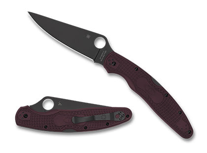 SPYDERCO SPRINT RUN POLICE 4 LIGHTWEIGHT 4.38" MICRO-MELT PD#1 BLACK TiCN BLADE BURGUNDY FRN HANDLES - C07BGBKP4