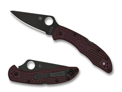 SPYDERCO SPRINT RUN DELICA LIGHTWEIGHT 2.90" MICRO-MELT PD#1 BLACK TiCN BLADE BURGUNDY FRN HANDLES - C11BGBKP