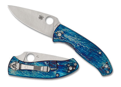Spyderco Tenacious R.I.L. â€“ 3.35" Satin D2 Blade, Blue Disarray Titanium Handles â€“ C122TIBLD2P
