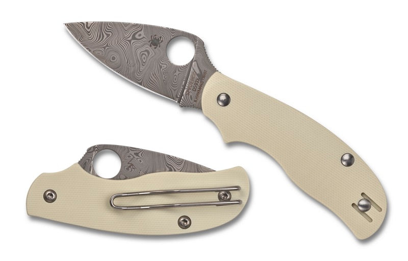 Spyderco Urban Ivory Damasteel Sprint Run 2.44in Damasteel DS93X Steel Blade Ivory G-10 Handles