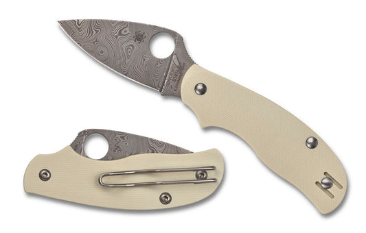 Spyderco Urban Ivory Damasteel Sprint Run 2.44in Damasteel DS93X Steel Blade Ivory G-10 Handles