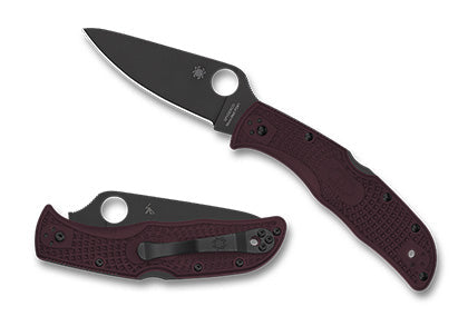 SPYDERCO SPRINT RUN ENDELA LIGHTWEIGHT 3.41" MICRO-MELT PD#1 BLACK TiCN BLADE BURGUNDY FRN HANDLES - C243BGBKP