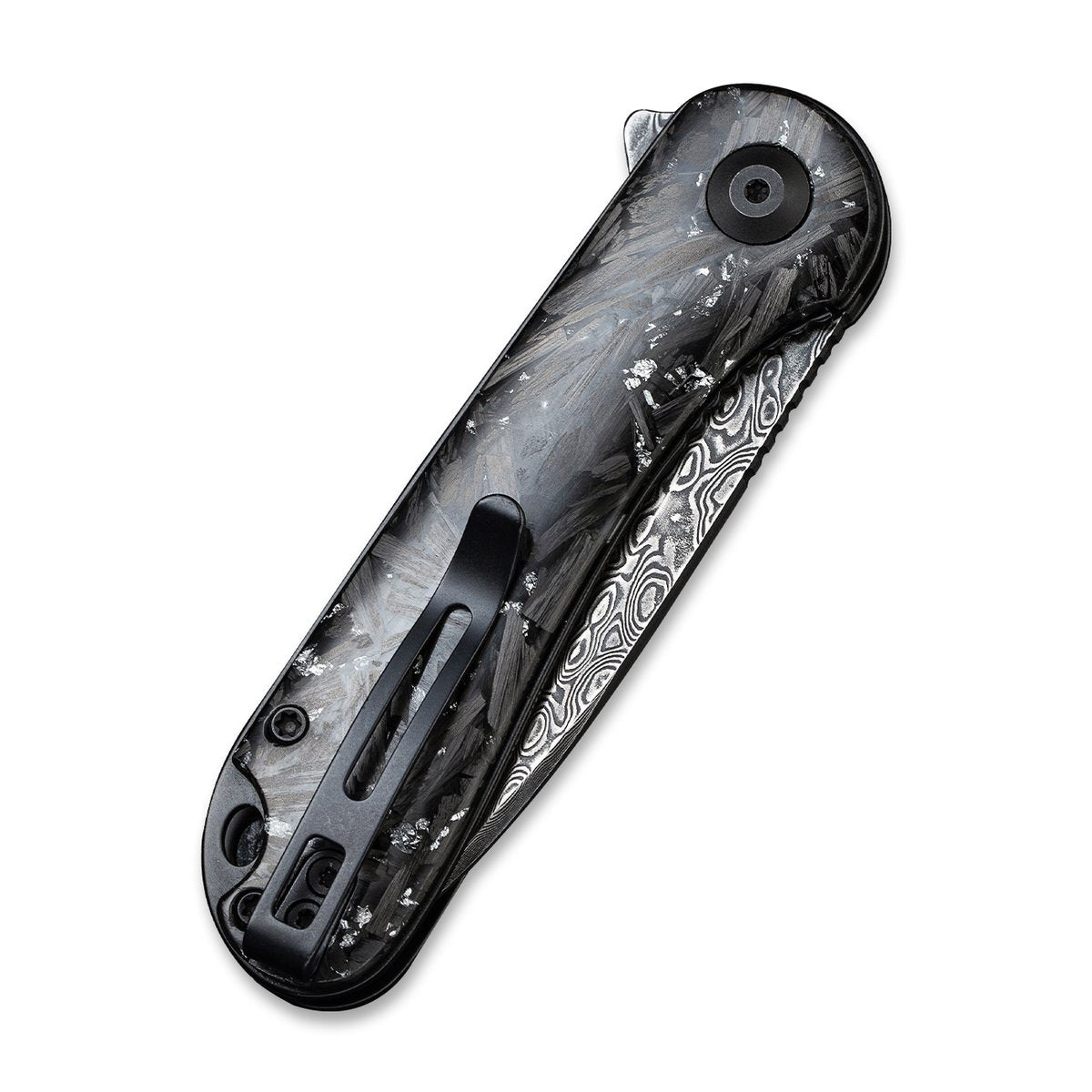 CIVIVI Elementum 907C-DS2 Folding Knife 2.96 in Black Damascus Blade Shredded Carbon Fiber And Silvery Shred Handle