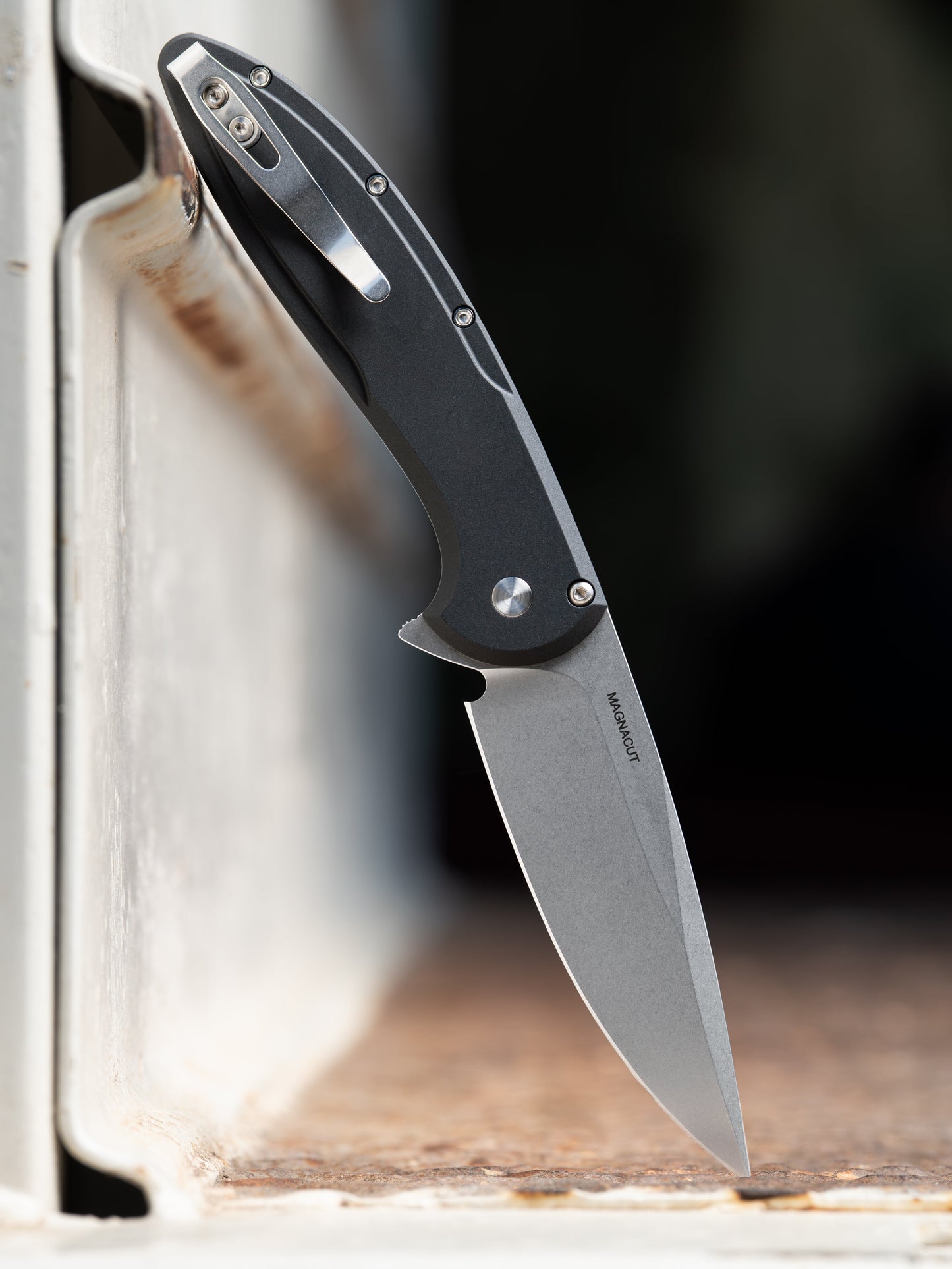 Pro-Tech Cambria Flipper Black Aluminum Handle TechnoCarbo Red Inlay Stonewashed Magacut Blade