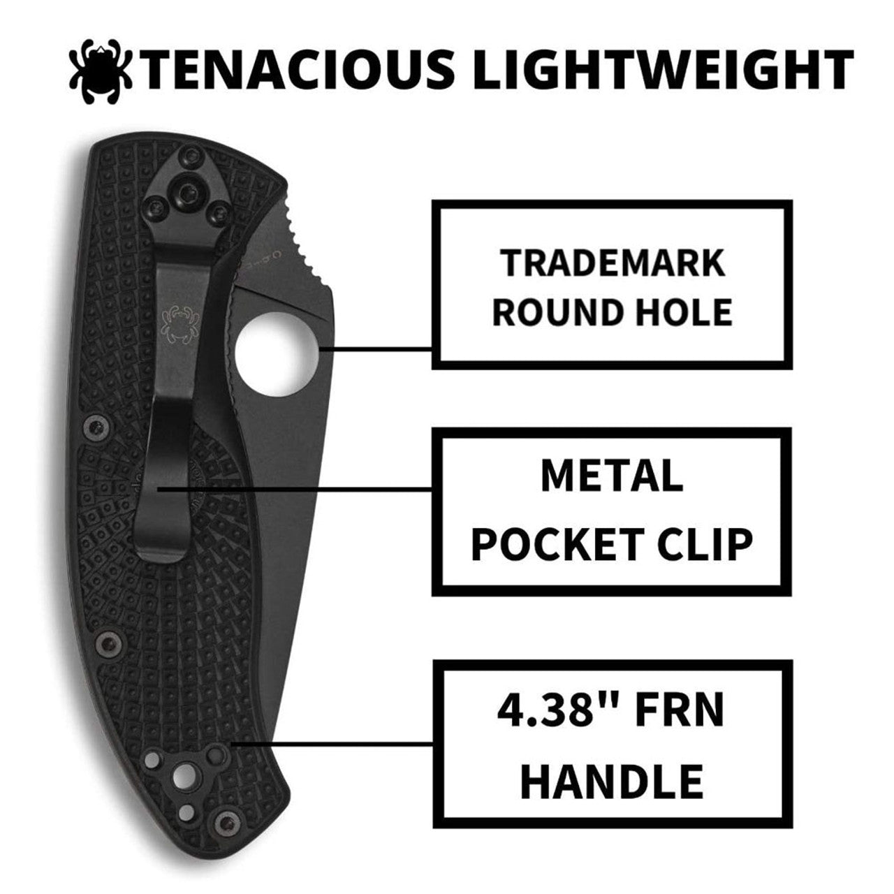 Spyderco Tenacious Lightweight Folding Knife – 3.39" Black Combo Edge Blade, Black FRN Handle, LinerLock – Model C122PSBBK