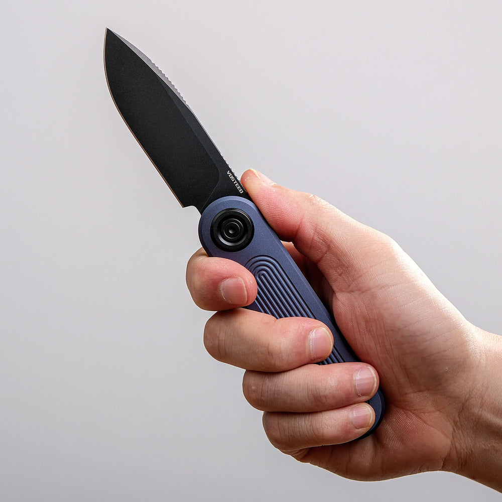 Vosteed Corgi V 295 Vanchor Lock Knife 2.95" S35VN Black Stonewash Blade Dark Slate Blue Aluminum A3706
