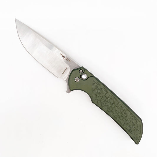 Pro-Tech Mordax Button Lock Folding Knife 3.5in Magnacut Steel Green Aluminum Handles - BSW25.Mordax.1