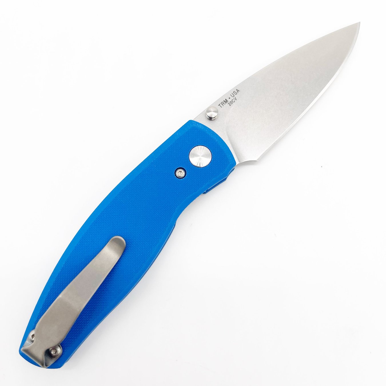 Three Rivers Mfg Neutron 2 Folding Knife 3in 20CV Steel Blue Textured G10 Handles