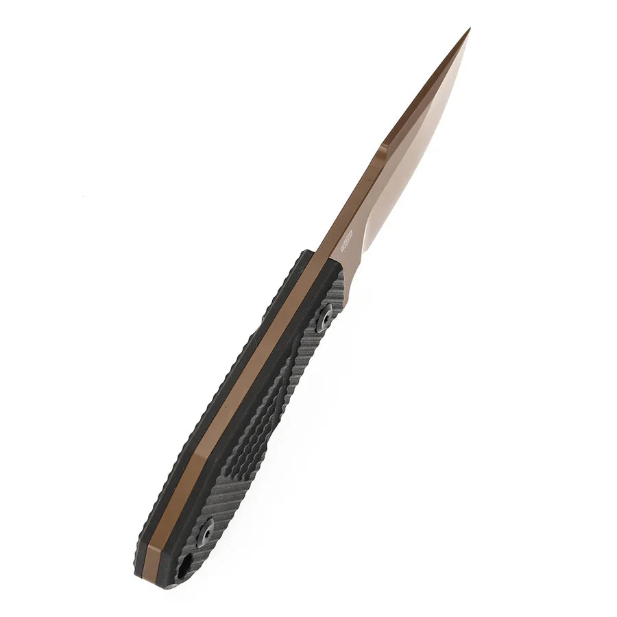 Tenable Tiny Dancer G014A1 – 3.17" Rose Gold Coated D2 Drop Point Blade, Black G10 Handle, Fixed Blade EDC Knife