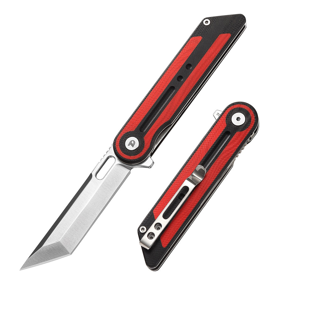 DreamTech D3863GR front view, 3.19-inch D2 folding knife with G10 handle
