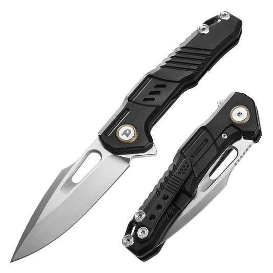 DreamTech D9710B front view, 3.74-inch M390 folding knife with titanium handle