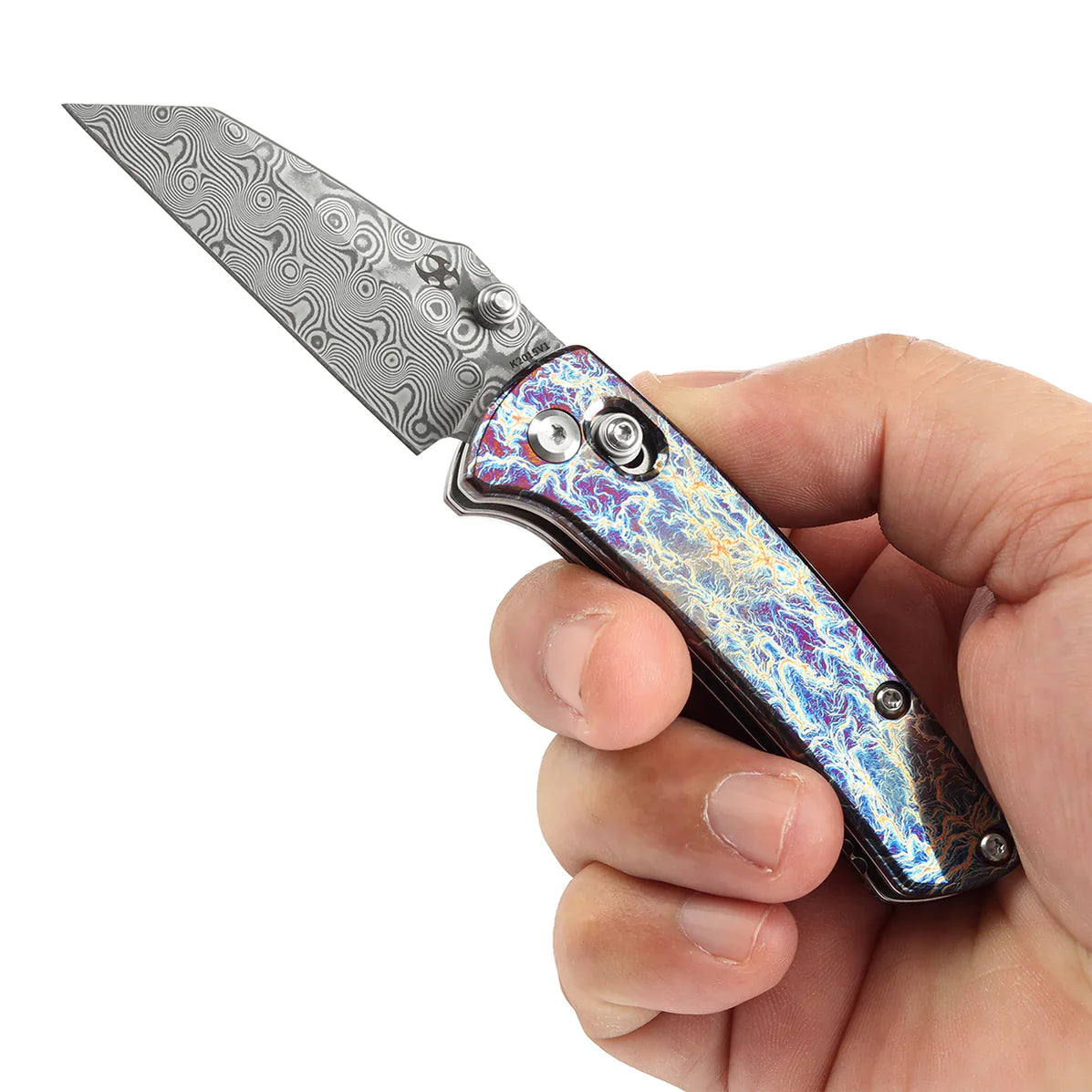 Kansept Little Main Street 2.26" Damascus Titanium with Lightning Strike Finish Blue Purple K2015V1