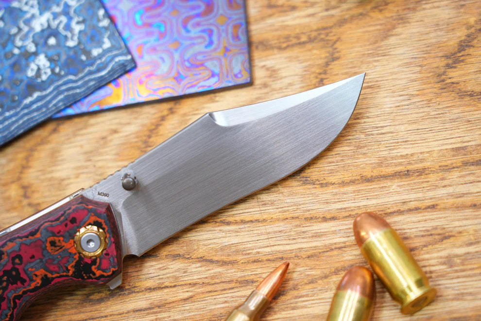 North Mountain Blade Generation Jellyfish 4th Generation 3.5in M390 Blade Red Ceramic Carbon Fiber Handle