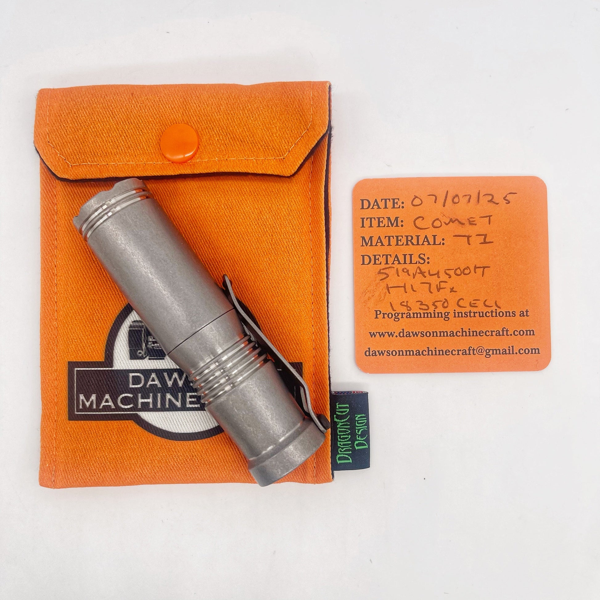 Dawson Machine Craft Comet Tumbled Titanium Nichia 519a 4500k H17Fx Driver 18350 Battery
