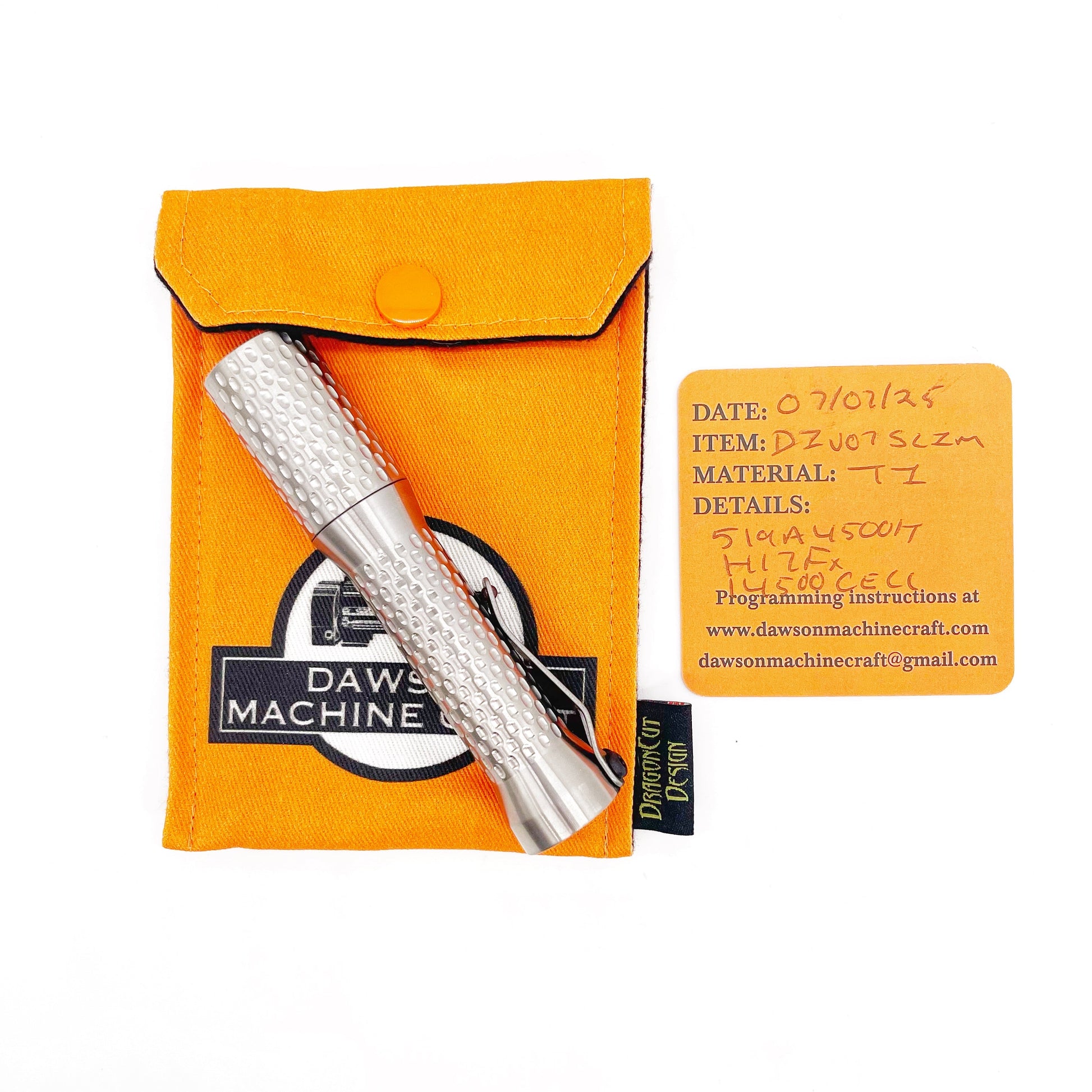 Dawson Machine Craft Divot Slim Flashlight – Satin Titanium, Nichia 519a 4500K LED