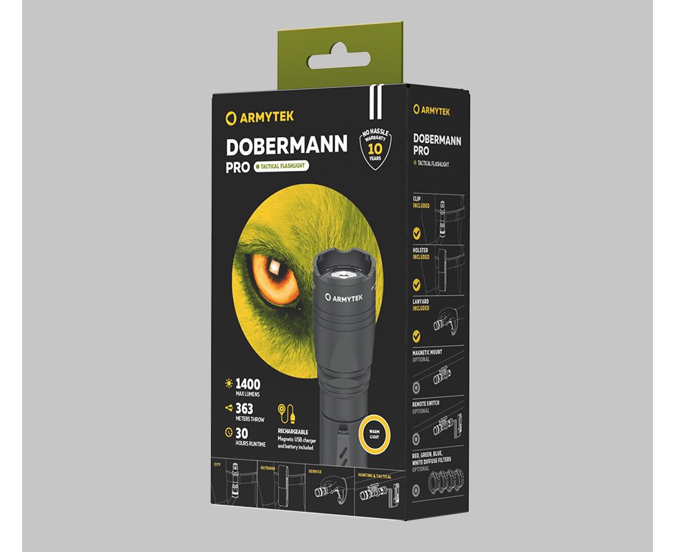 Armytek Dobermann Pro Magnet USB XHP35 HI Warm LED 1400 lumens / 6Â°:40Â° / 1x18650 (incl.)