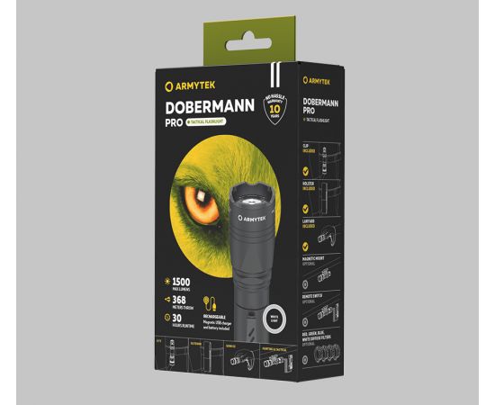 Armytek Dobermann Pro Magnet USB / XHP35 HI White / 1500 lumens / 6Â°:40Â° / 1x18650 (incl.)