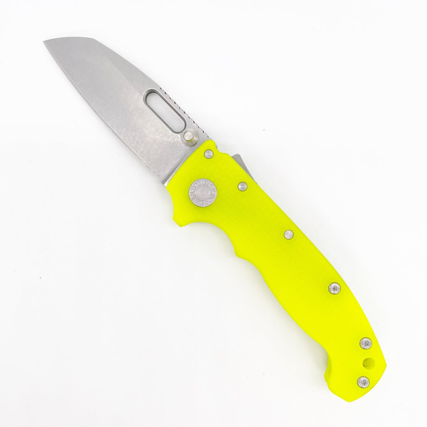 Demko MG AD20 Textured Day Glow G10 Handles 3.6in CPM 3V Steel Shark Foot Blade