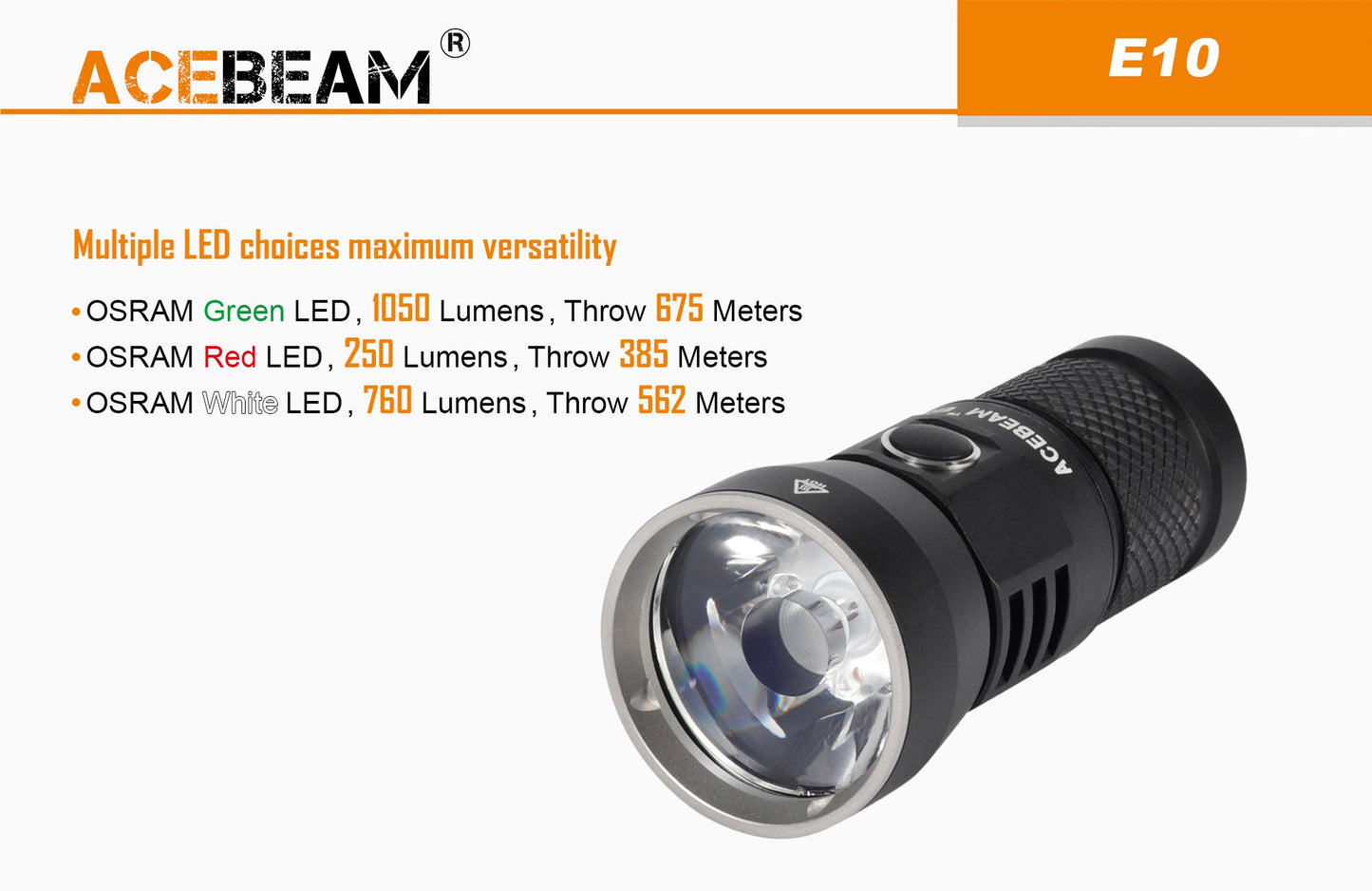 Acebeam E10 250 Lumen Compact Flashlight Over 1263 Feet of Throw - Red LED