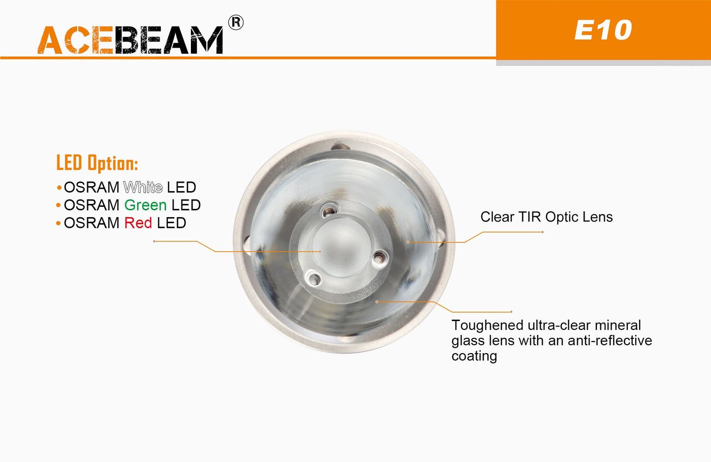 Acebeam E10 250 Lumen Compact Flashlight Over 1263 Feet of Throw - Red LED