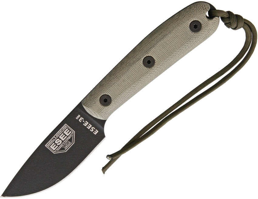 ESEE-3HM Fixed Blade Knife 3.63 in' 1095 Carbon Steel Blade Canvas Micarta Handles