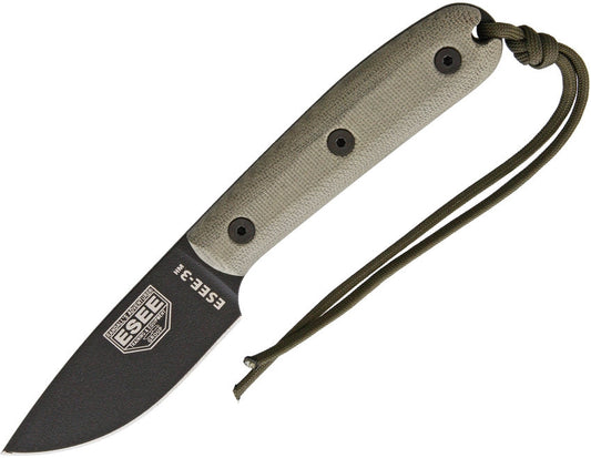 ESEE-3HM Fixed Blade Knife 3.63 in' 1095 Carbon Steel Blade Canvas Micarta Handles