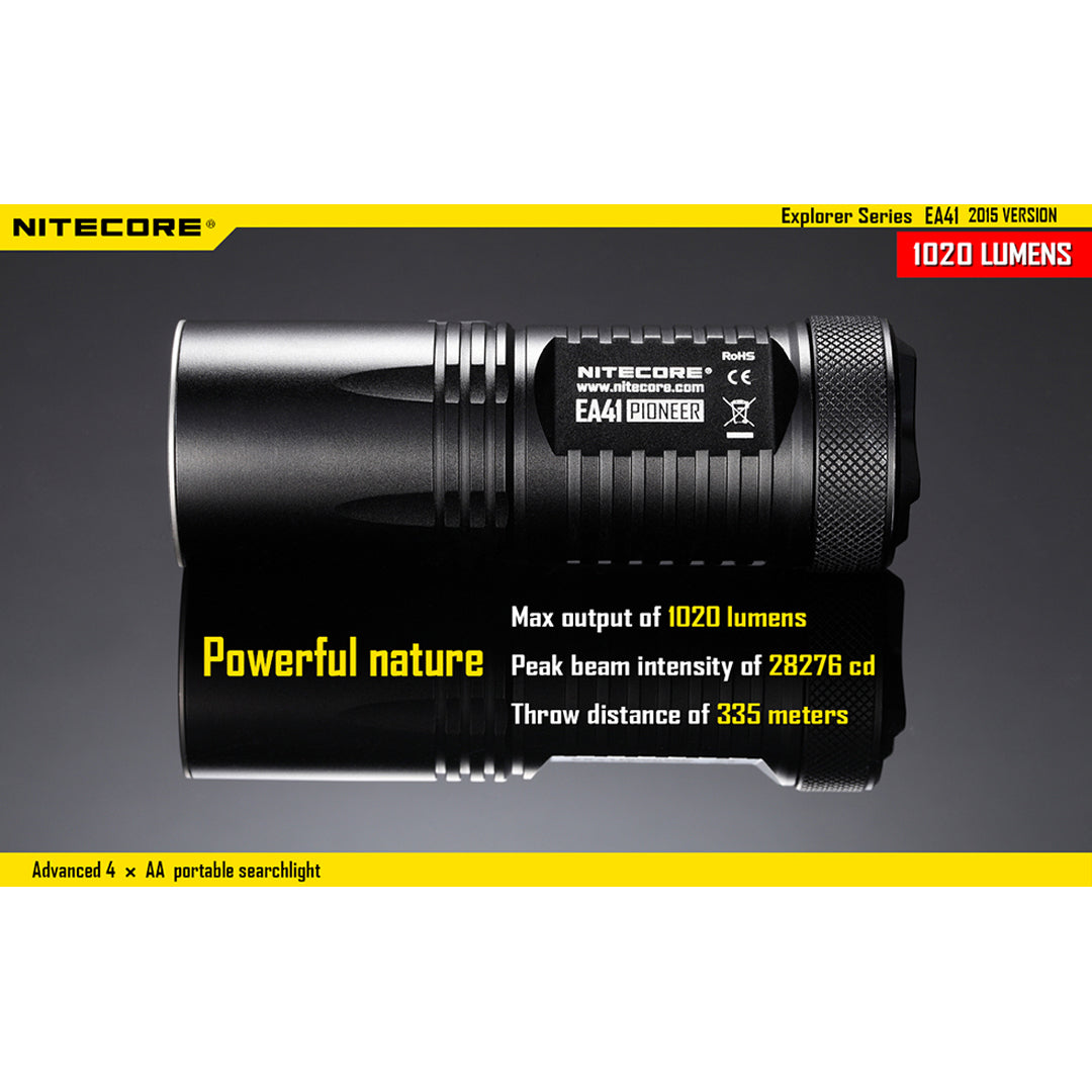 Nitecore EA41 1020 Lumen Rechargeable Flashlight CREE XM-L2 U2 LED - USES 4 x AA Battiers