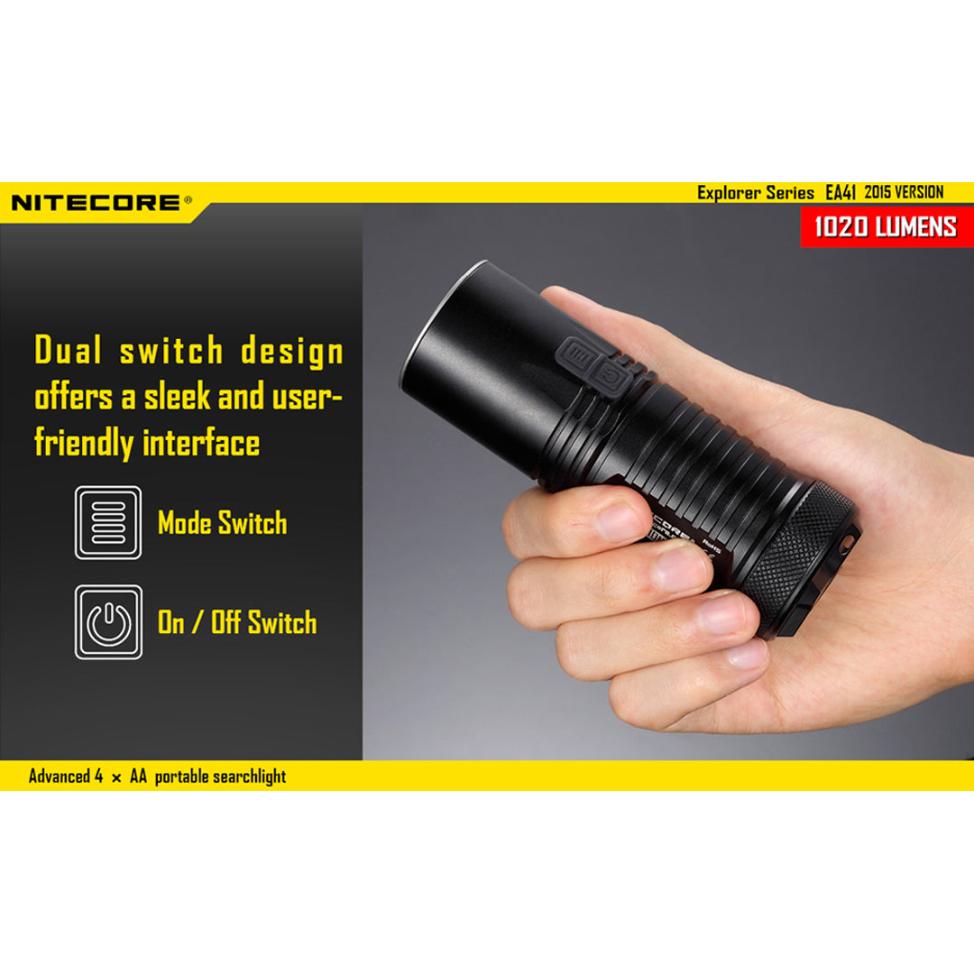 Nitecore EA41 1020 Lumen Rechargeable Flashlight CREE XM-L2 U2 LED - USES 4 x AA Battiers