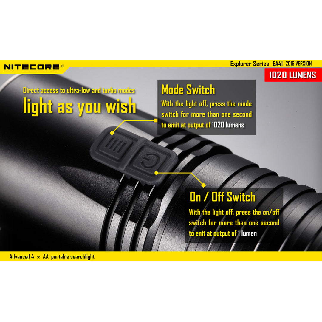 Nitecore EA41 1020 Lumen Rechargeable Flashlight CREE XM-L2 U2 LED - USES 4 x AA Battiers