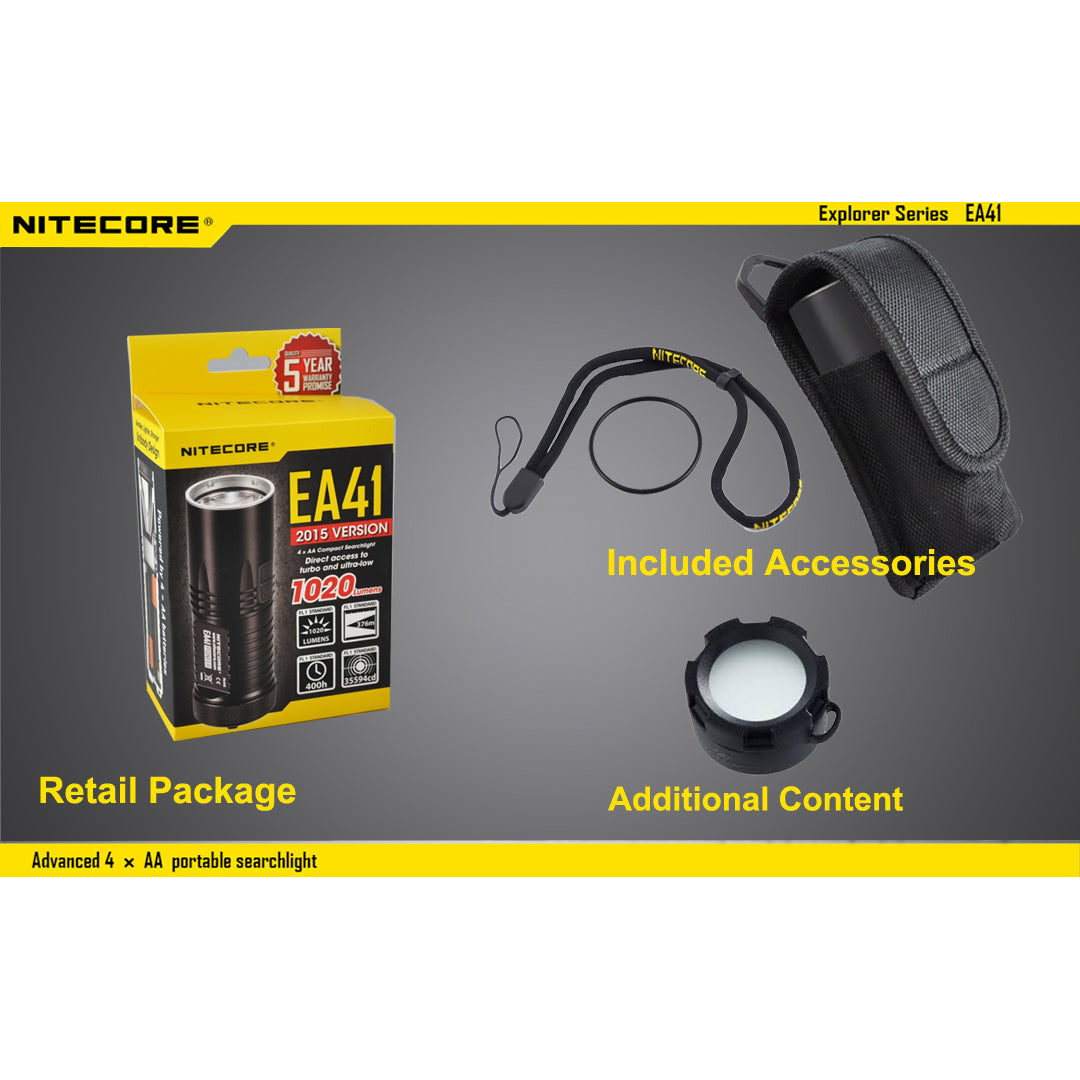 Nitecore EA41 1020 Lumen Rechargeable Flashlight CREE XM-L2 U2 LED - USES 4 x AA Battiers