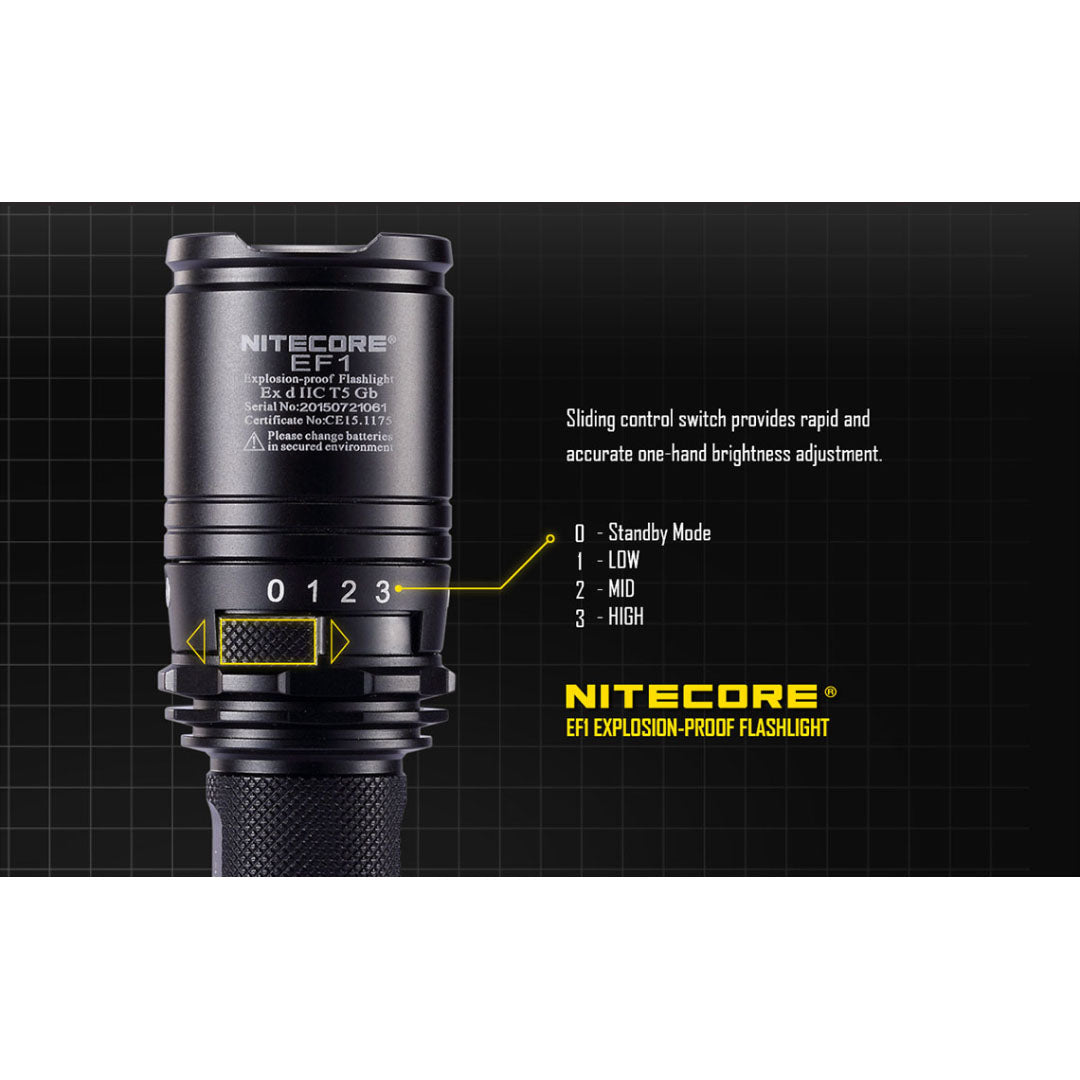 Nitecore EF1 Explosion Proof 1x 18650 / 2x CR123 830 Lumens CREE XM-L2 U3 LED Flashlight