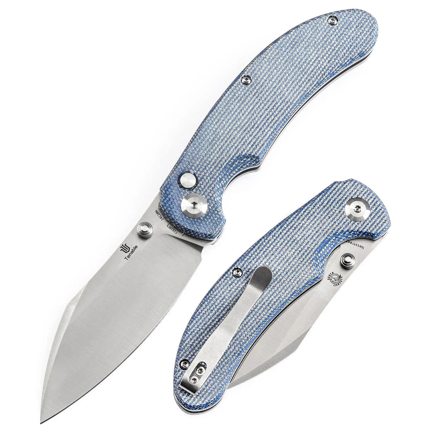 Kansept Knives 3.58 inch Satin 14C28N Blue Micarta Nesstreet T1039F5