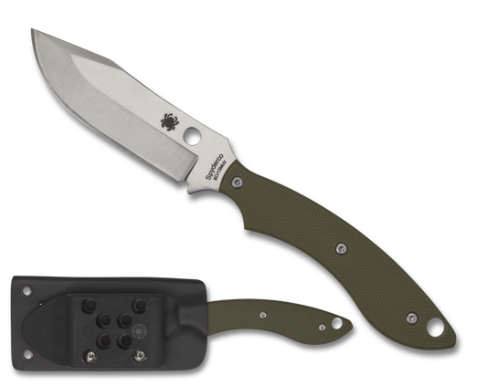 Spyderco Stok Bowie Fixed Blade 2.95in 8Cr13MoV Steel Blade OD Green G-10 Handles