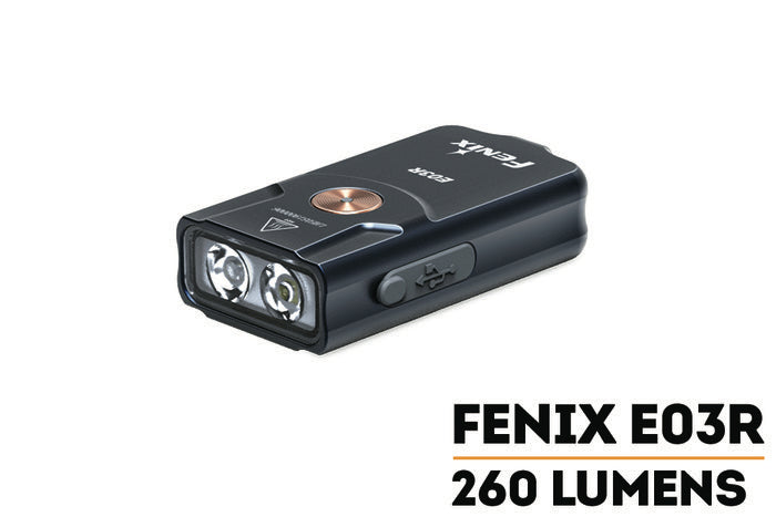 Fenix E03R 260 Lumen Type-C Rechargeable Keychain Flashlight MATCH CA18 LED w/ Red Light