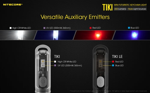 Nitecore Tiki LE 300 Lumen Rechargeable Keychain Flashlight - Red/Blue Lights