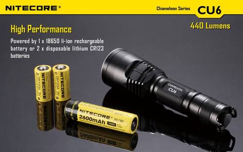 Nitecore Chameleon Series CU6 (Ultra Violet) 440 Lumen 1 x 18650 / 2 x CR123A CREE XP-G2 Dual Color LED Flashlight