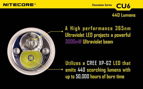 Nitecore Chameleon Series CU6 (Ultra Violet) 440 Lumen 1 x 18650 / 2 x CR123A CREE XP-G2 Dual Color LED Flashlight