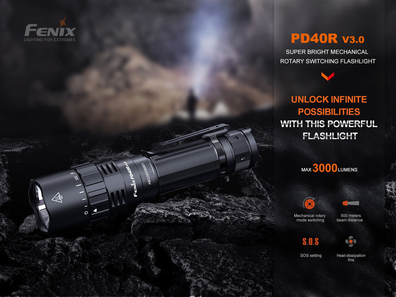 Fenix PD40R V3.0 3000 Lumen SFT70 LED USB-C Rechargeable Flashlight