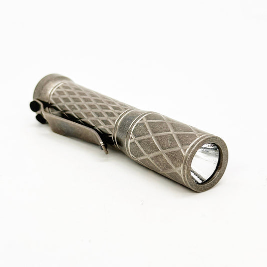 Dawson Machine Craft Diamond Slim Stonewashed Titanium Flashlight 14500 or AA Cell Nichia 519a LED - Made in USA