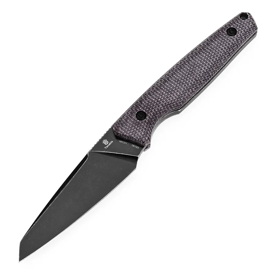 Tenable Parr Outdoor Fixed Blade Knife – 3.12" Reverse Tanto 14C28N Blade, Purple Micarta Handle, Kydex Sheath – G011B1