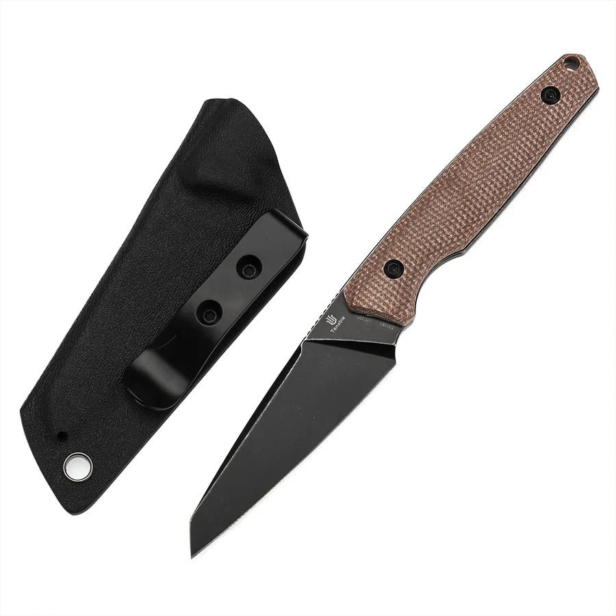Tenable Outdoor Parr Fixed Blade Knife – 3.12" Reverse Tanto 14C28N Blade, Brown Micarta Handle, Kydex Sheath – G011B4