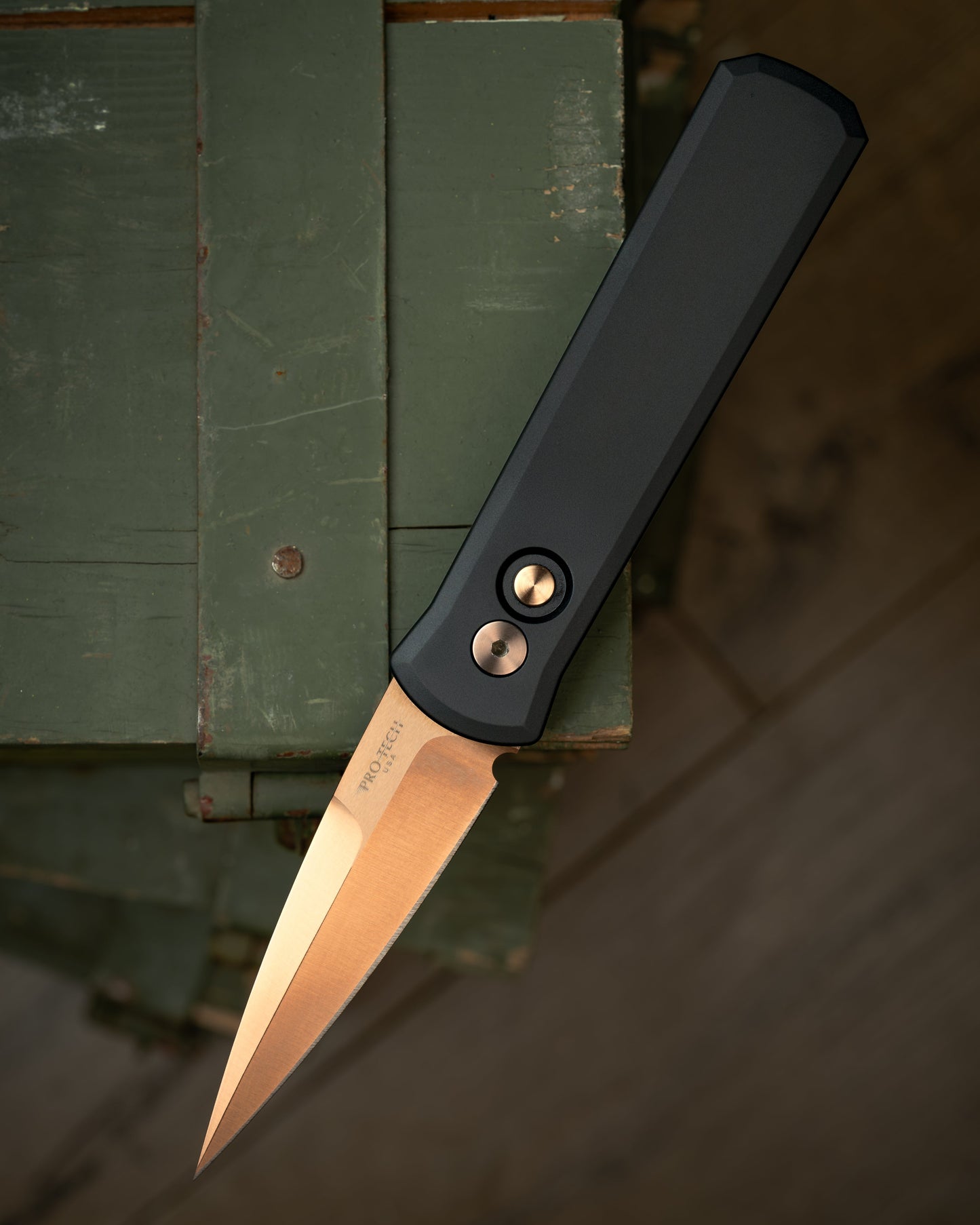 Pro-Tech Knives Godson 721-RG 3.15in Rose Gold Ltd 154cm Steel Blade Black Handles